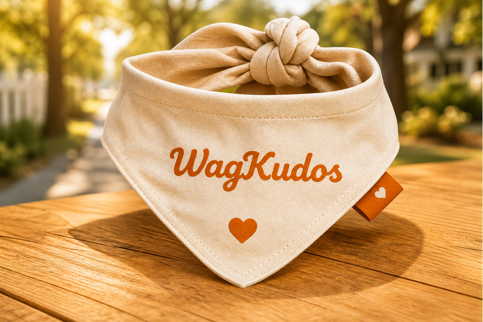 Branded WagKudos bandana keeps a local business visible