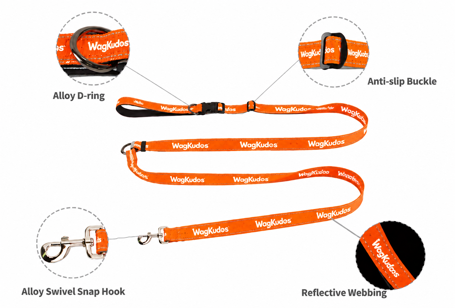 3-Way Hands-Free Reflective Dog Leash (D107)