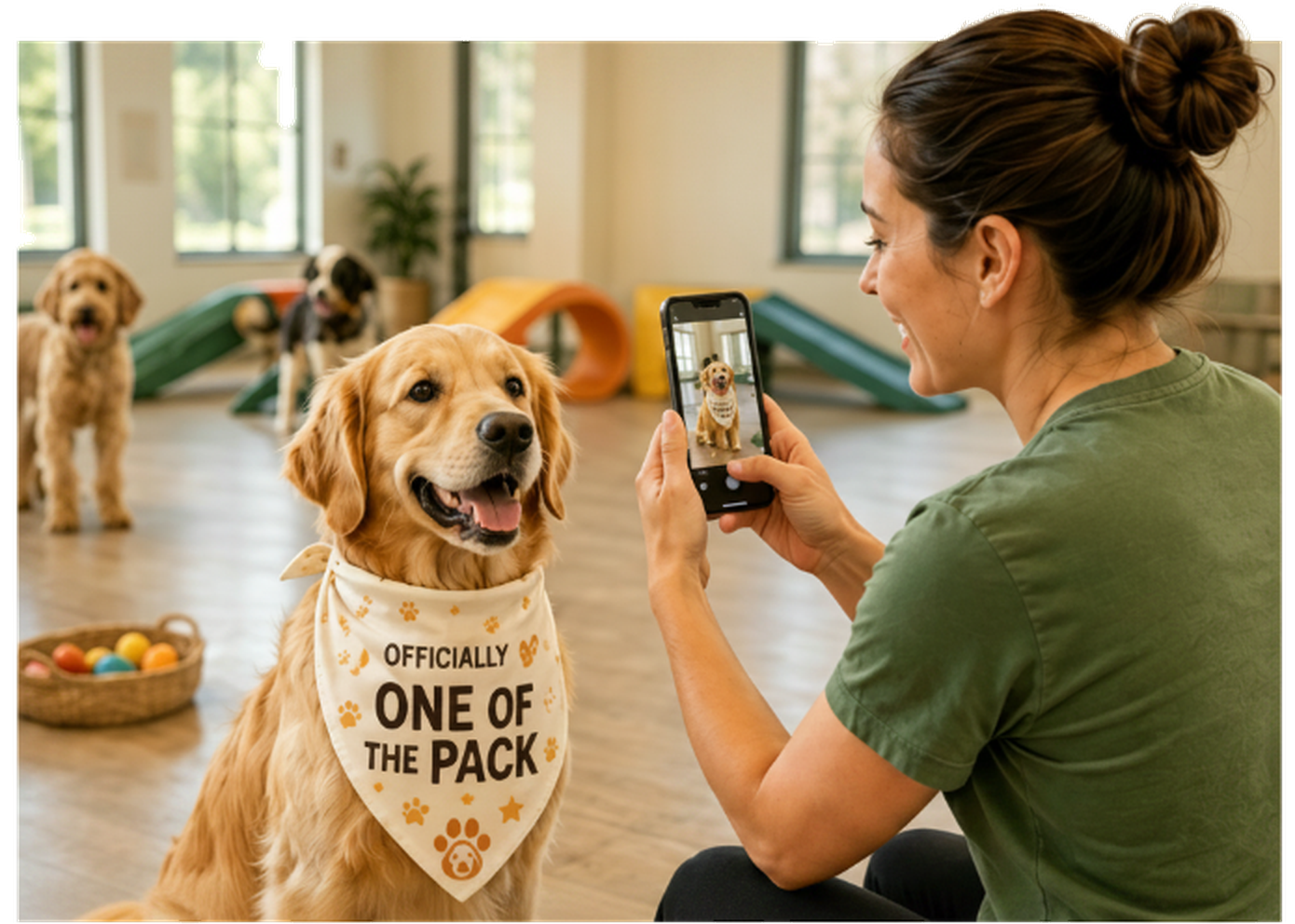 Dog daycare creating a branded moment for a pet parent