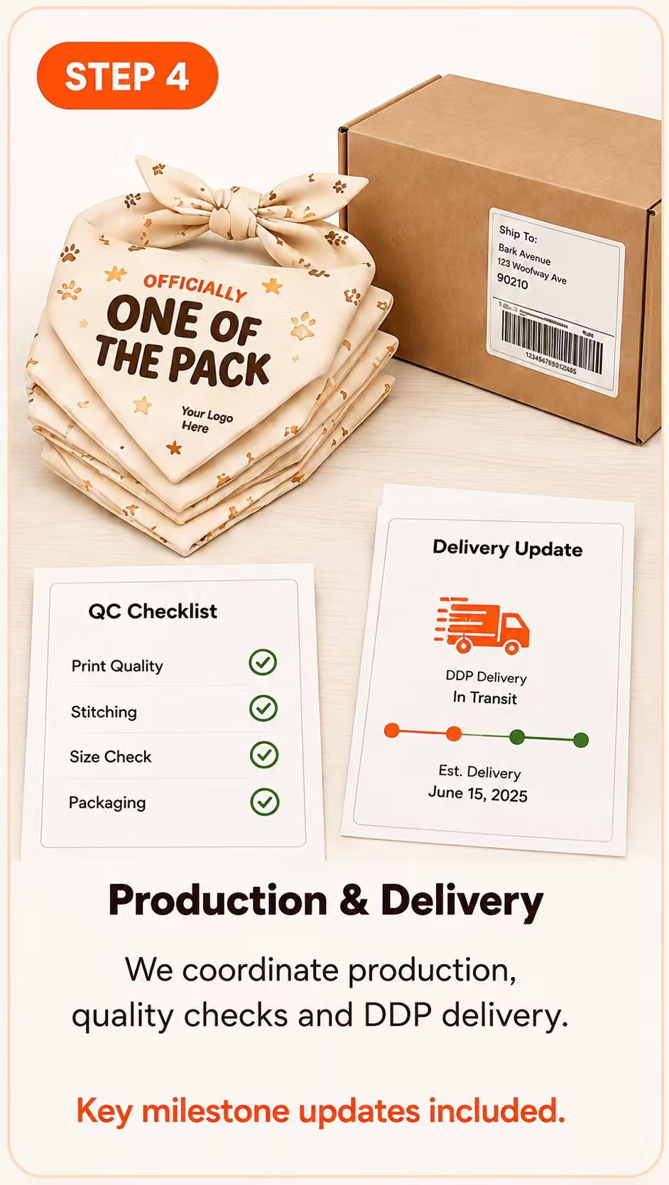 Step 4: Bandana production, quality control and DDP delivery