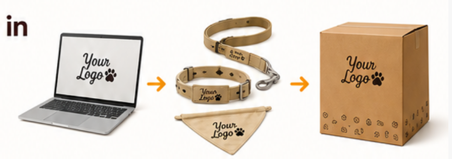 Logo transformed into branded pet products and delivered in a branded box